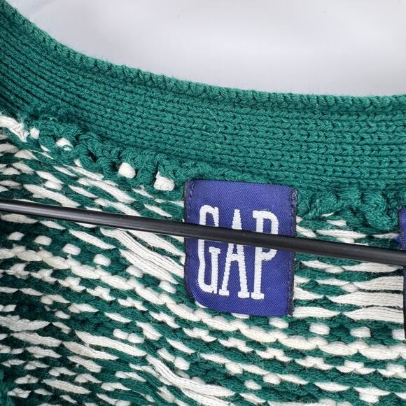 Vintage GAP Fair Isle Cardigan Sweater L 100% Cotton Made in Hong Kong Oversized - Picture 3 of 7